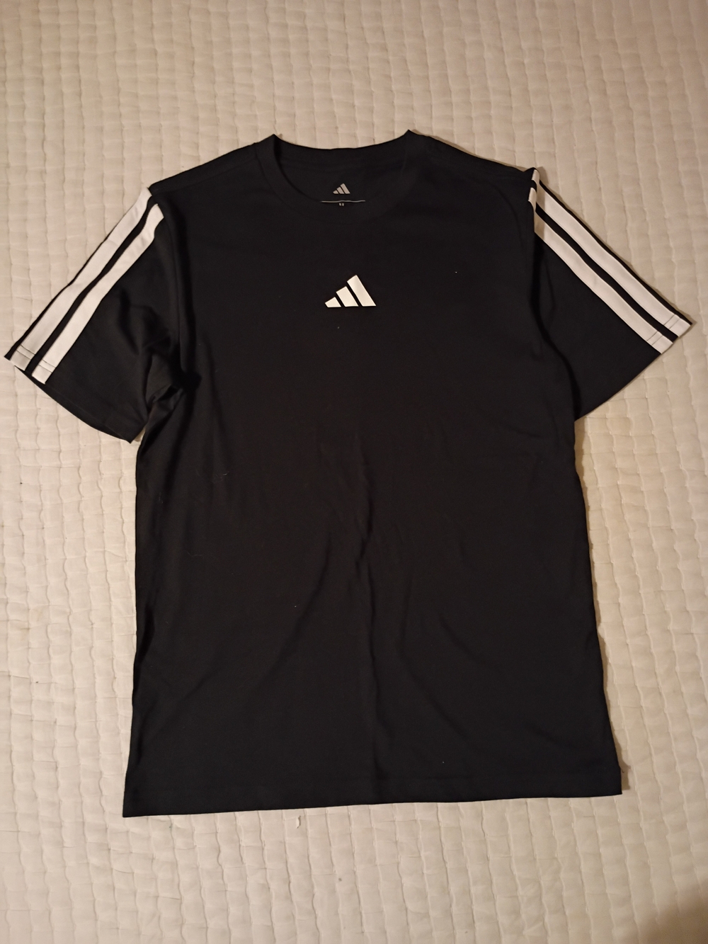 adidas Black Short-Sleeve Tee with White Shoulder Stripes